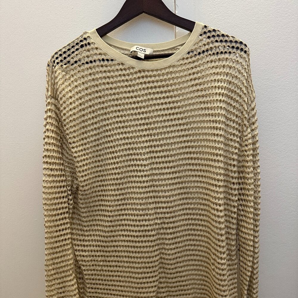 COS Cream Lightweight Crewneck Open-Knit Sweater